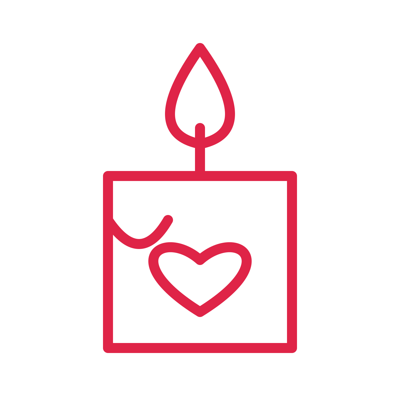 Valentine heart candle in an outline drawing with clear rounded lines.