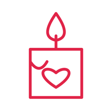 Valentine heart candle in an outline drawing with clear rounded lines.
