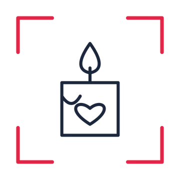 Valentine heart candle in a sketch frame drawing with clear rounded lines.
