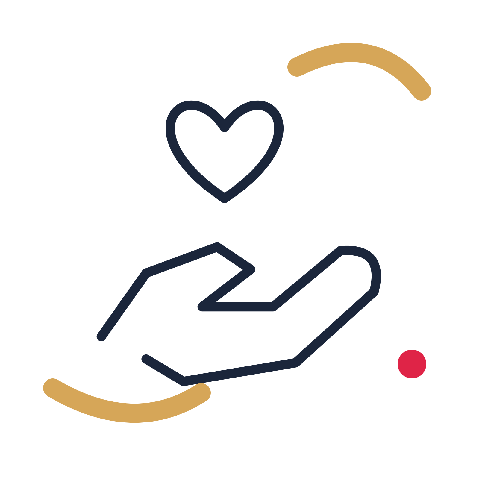 Community helping hands in a duotone drawing with clear rounded lines.