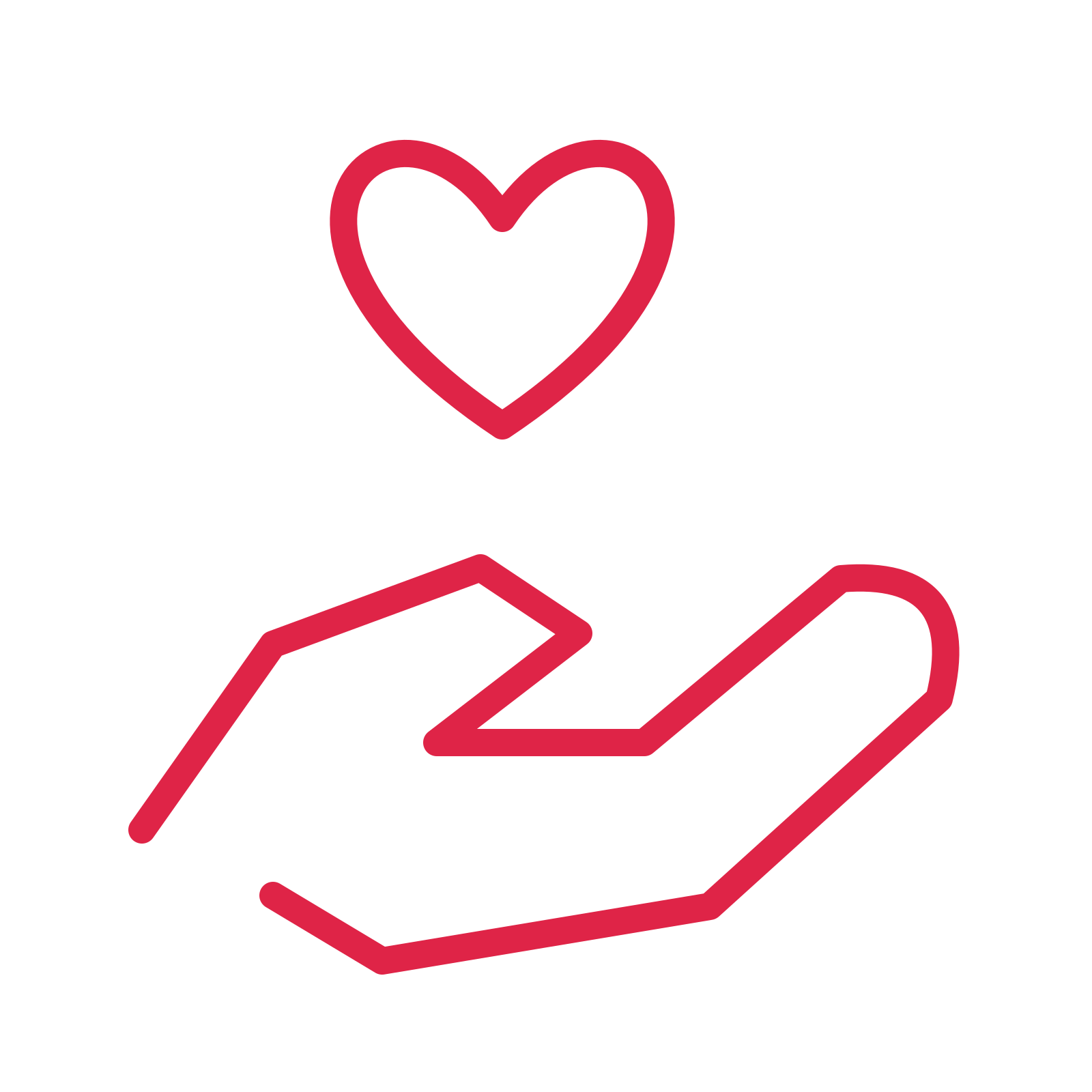 Community helping hands in an outline drawing with clear rounded lines.