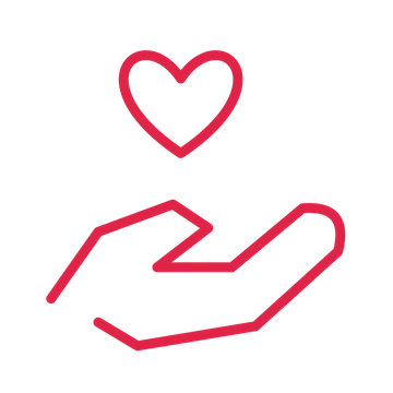 Community helping hands in an outline drawing with clear rounded lines.