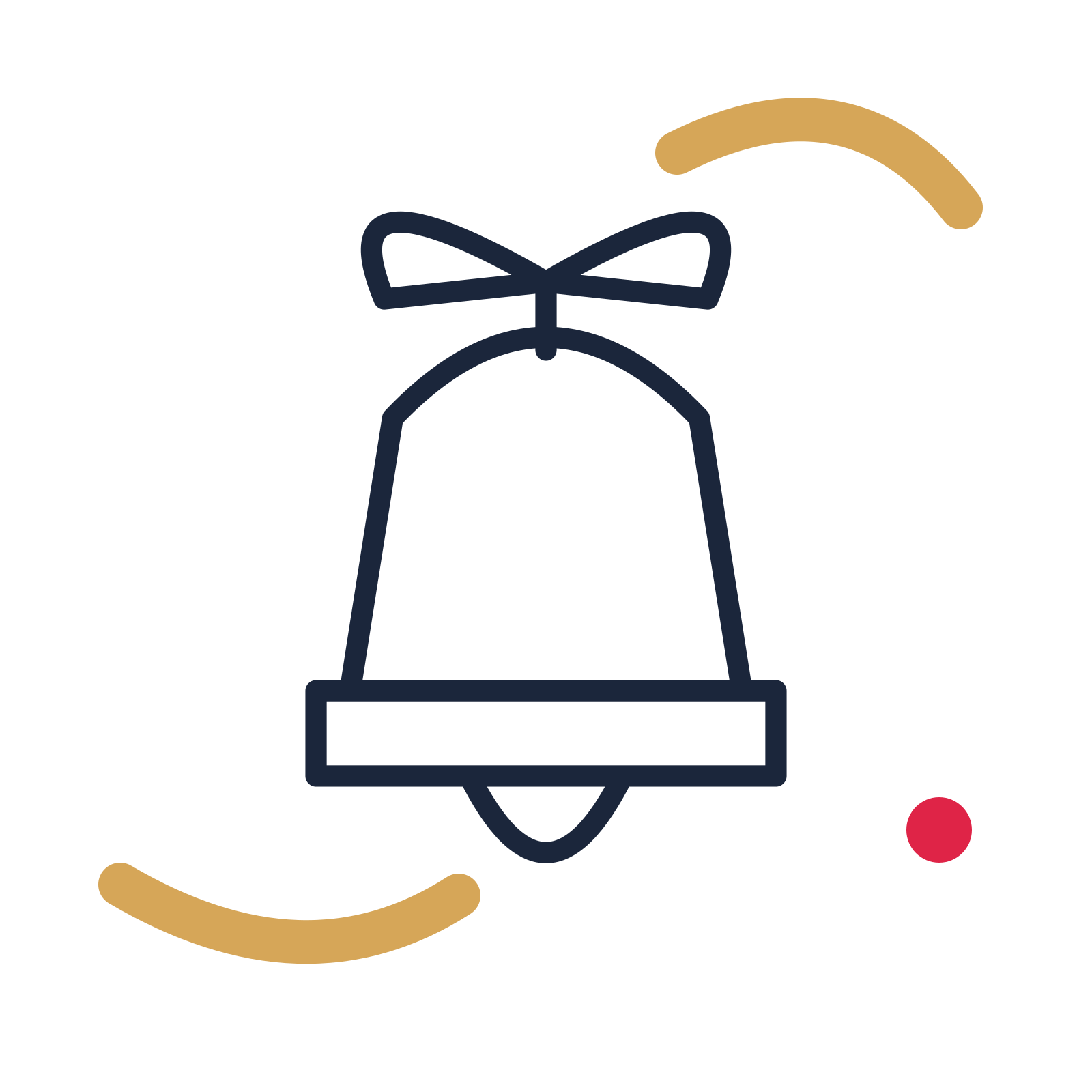 Christmas bell with bow in a duotone drawing with clear rounded lines.