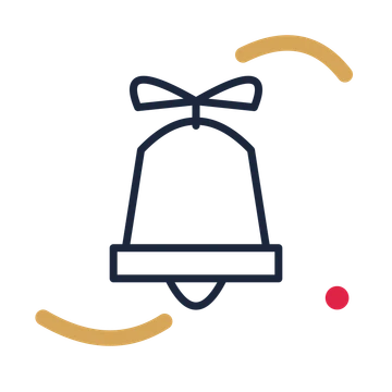 Christmas bell with bow in a duotone drawing with clear rounded lines.