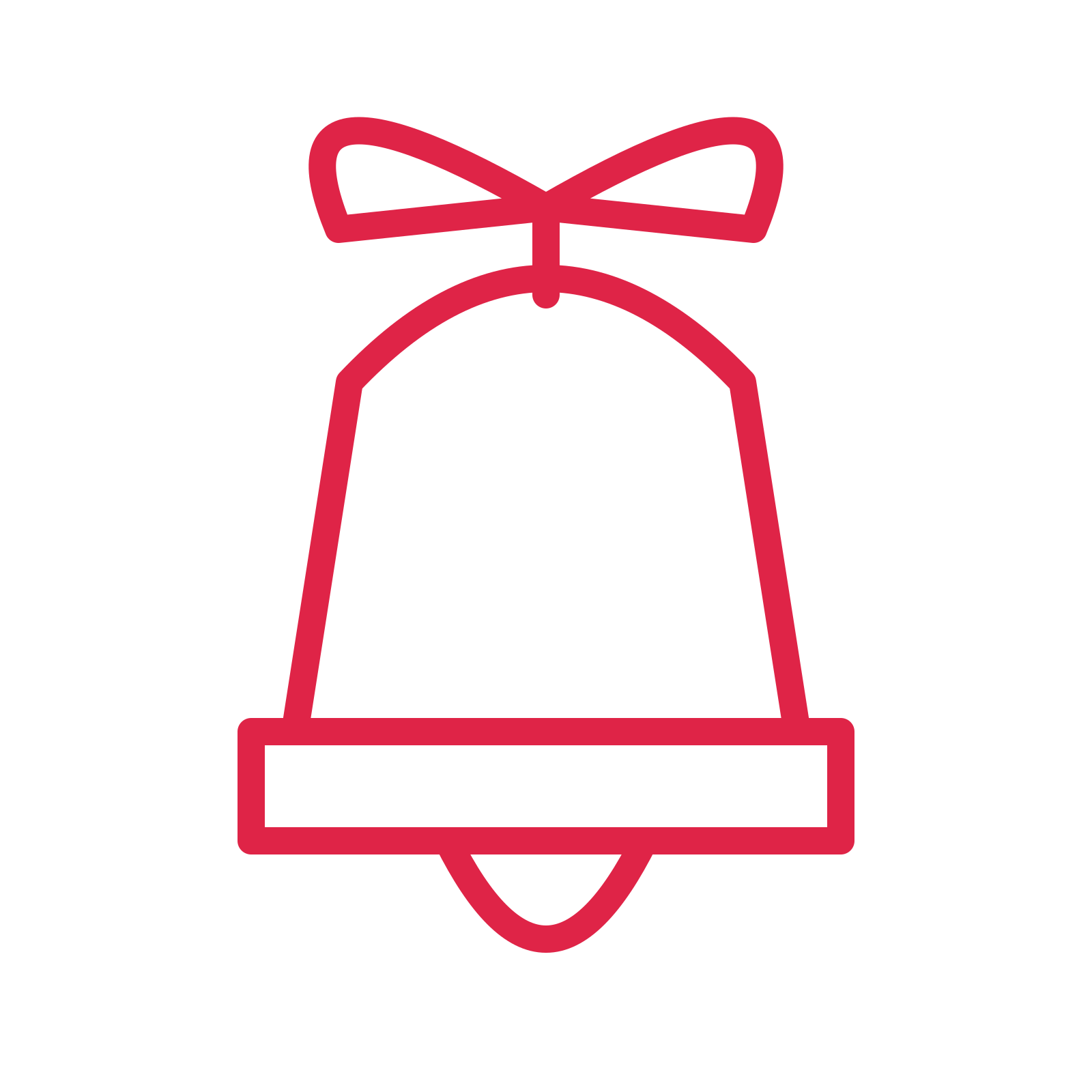 Christmas bell with bow in an outline drawing with clear rounded lines.