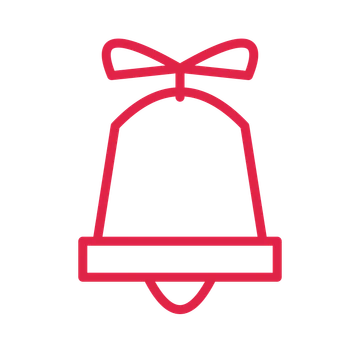 Christmas bell with bow in an outline drawing with clear rounded lines.