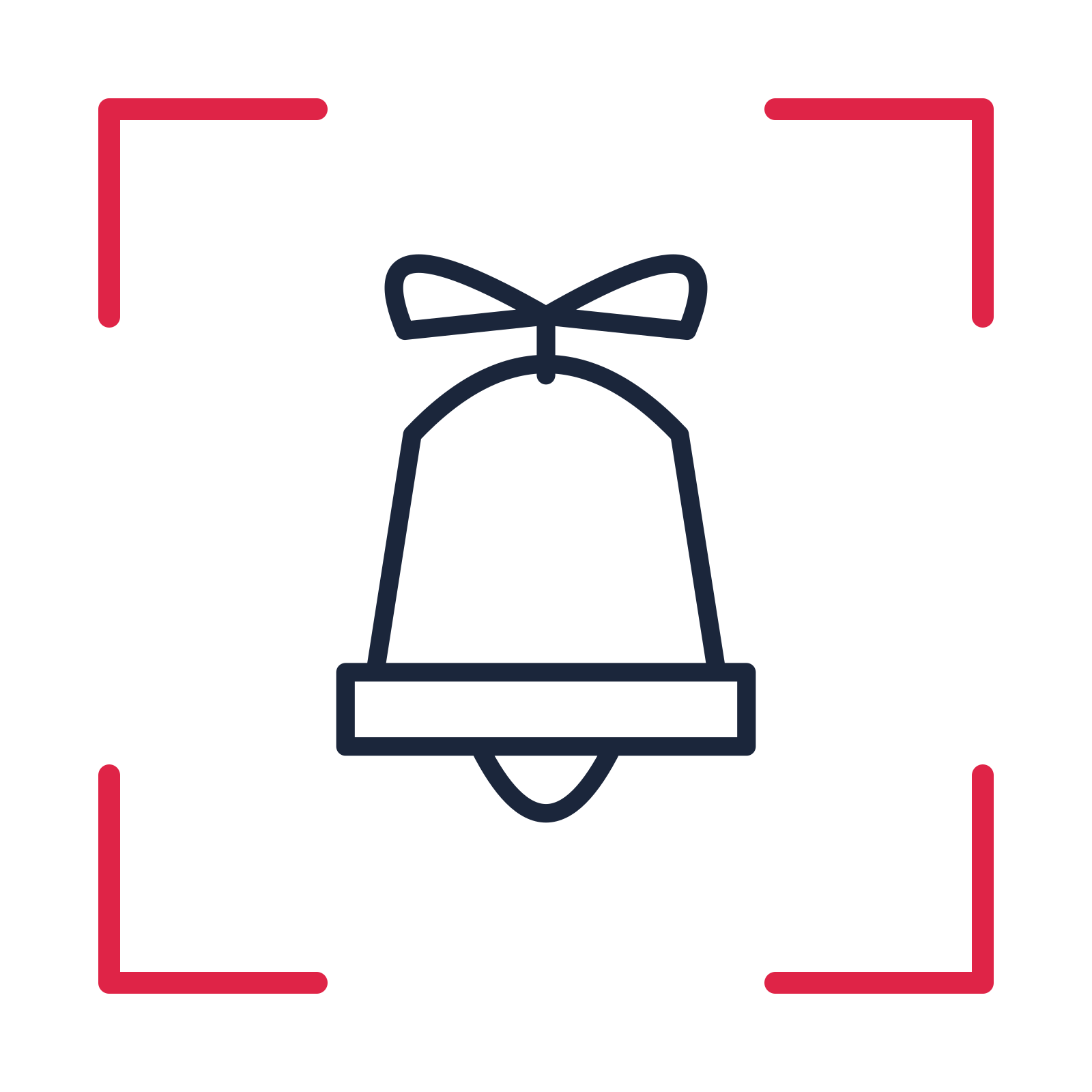 Christmas bell with bow in a sketch frame drawing with clear rounded lines.