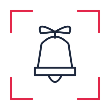 Christmas bell with bow in a sketch frame drawing with clear rounded lines.