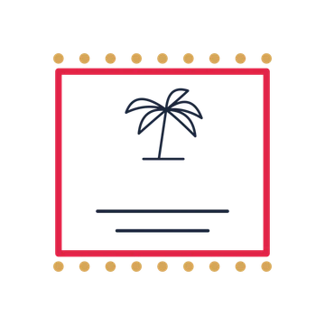 A stamp label composition featuring holiday palm tree for Holidays designs.
