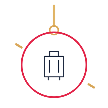A hanging ornament composition featuring travel suitcase for Holidays designs.