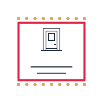 A stamp label composition featuring welcoming front door for Home & property designs.