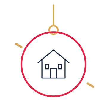 A hanging ornament composition featuring home with front door for Home & property designs.