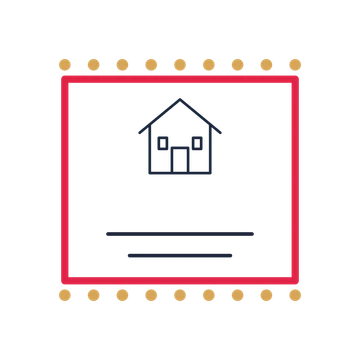 A stamp label composition featuring home with front door for Home & property designs.
