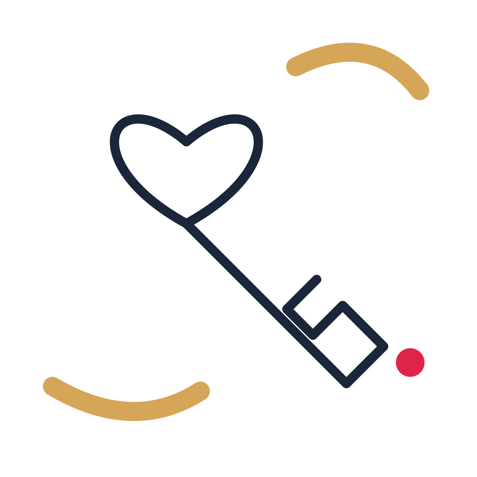 Valentine heart key in a duotone drawing with clear rounded lines.