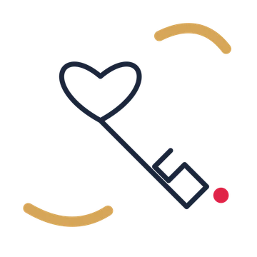 Valentine heart key in a duotone drawing with clear rounded lines.
