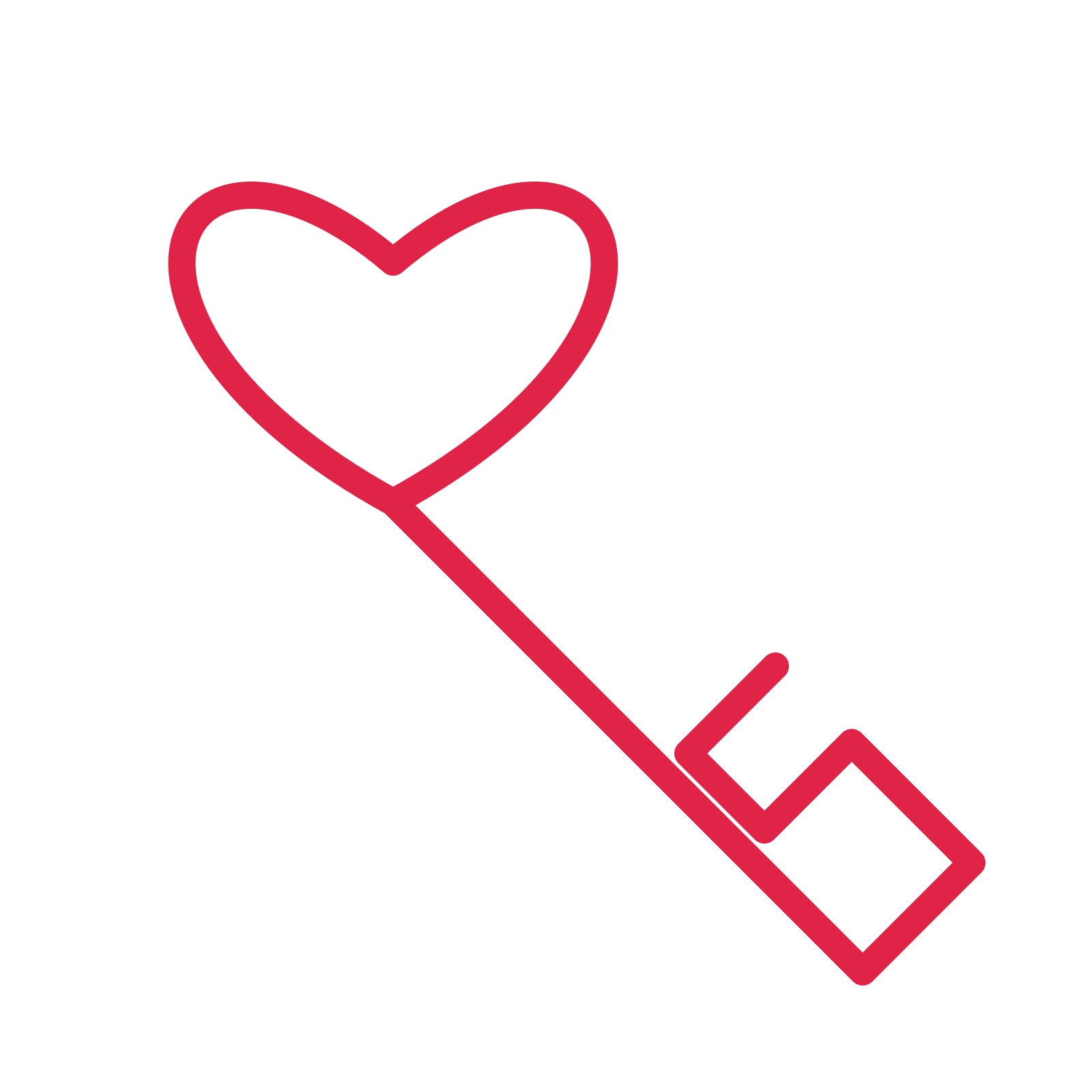 Valentine heart key in an outline drawing with clear rounded lines.