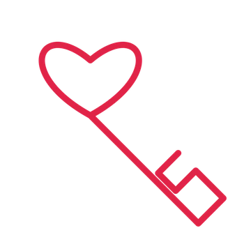 Valentine heart key in an outline drawing with clear rounded lines.