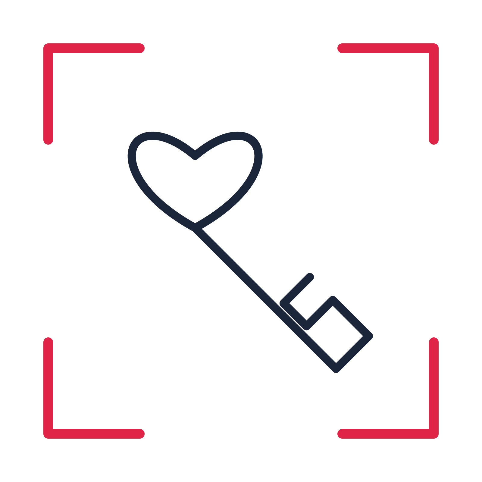 Valentine heart key in a sketch frame drawing with clear rounded lines.