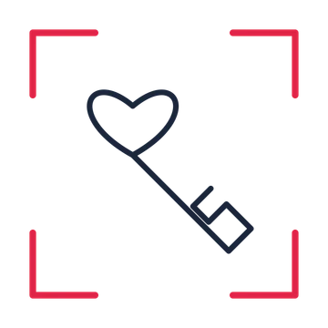 Valentine heart key in a sketch frame drawing with clear rounded lines.