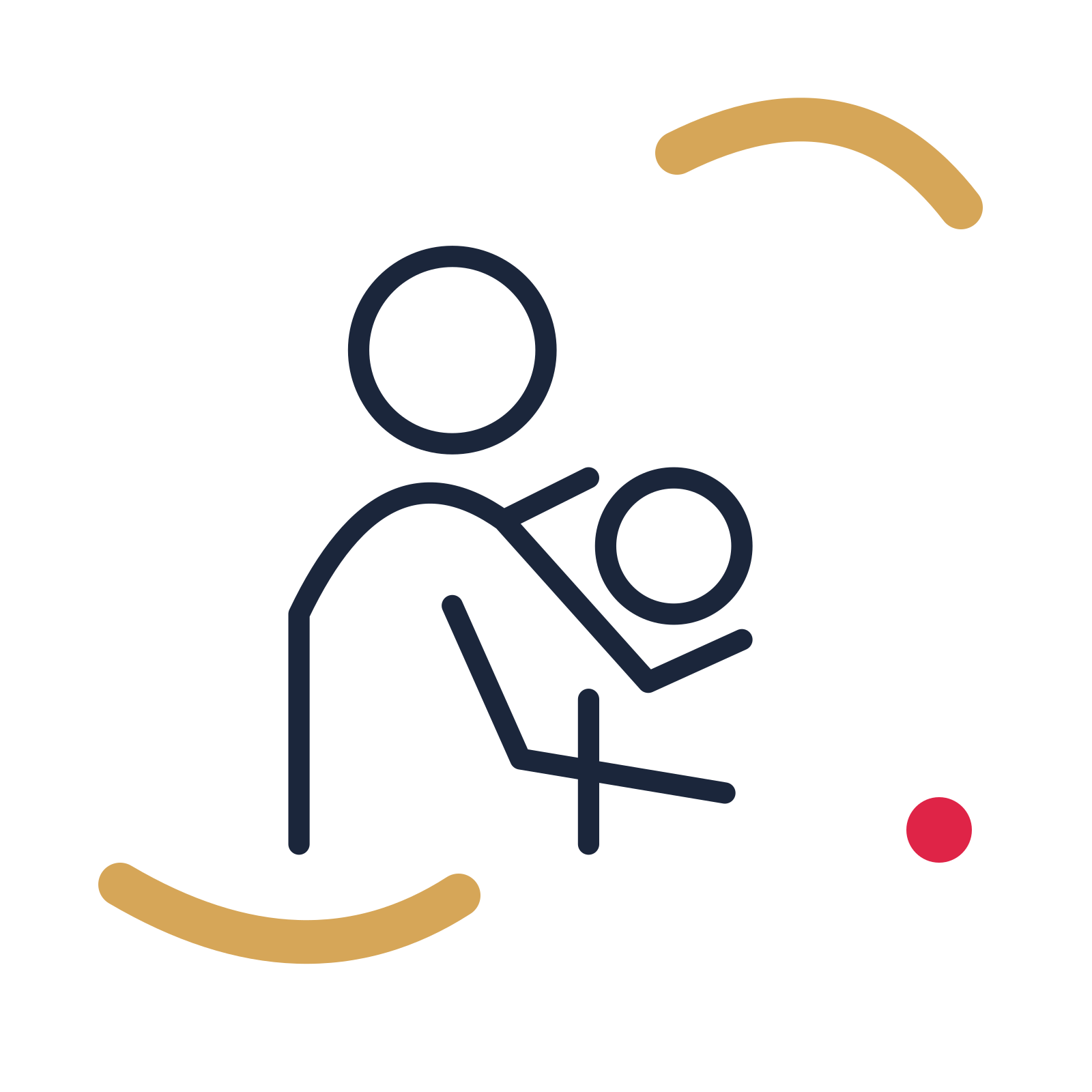 Mother and child embrace in a duotone drawing with clear rounded lines.