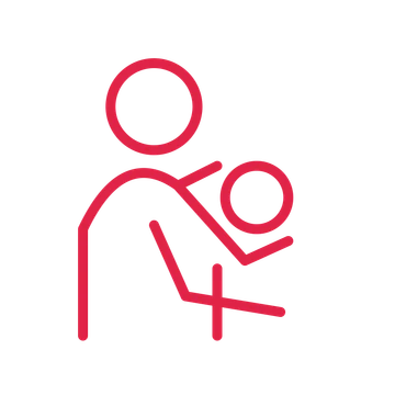 Mother and child embrace in an outline drawing with clear rounded lines.