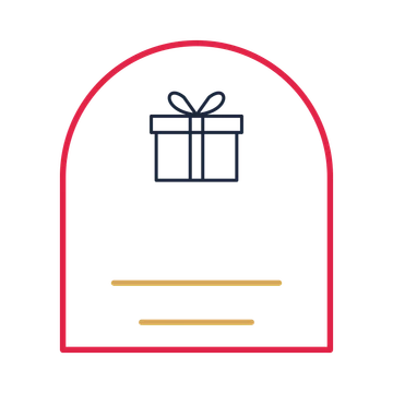 A arch label composition featuring wrapped gift box for Mother’s Day designs.