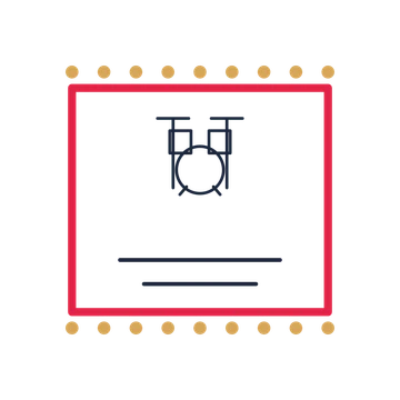 A stamp label composition featuring live music drum kit for Music designs.