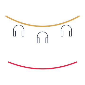 A garland composition featuring over-ear headphones for Music designs.