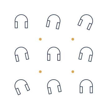 A scattered pattern composition featuring over-ear headphones for Music designs.