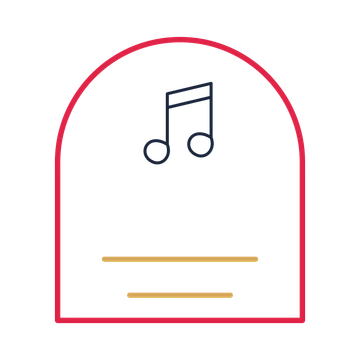 A arch label composition featuring paired music notes for Music designs.