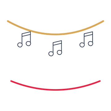 A garland composition featuring paired music notes for Music designs.