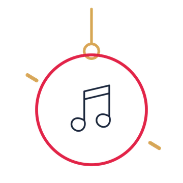 A hanging ornament composition featuring paired music notes for Music designs.