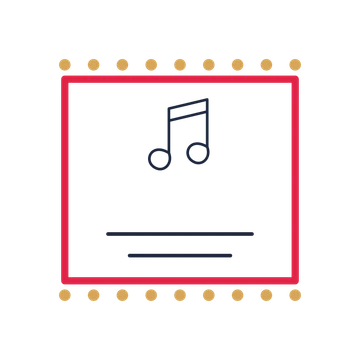 A stamp label composition featuring paired music notes for Music designs.