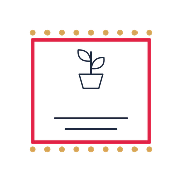 A stamp label composition featuring indoor plant pot for Nature & gardening designs.