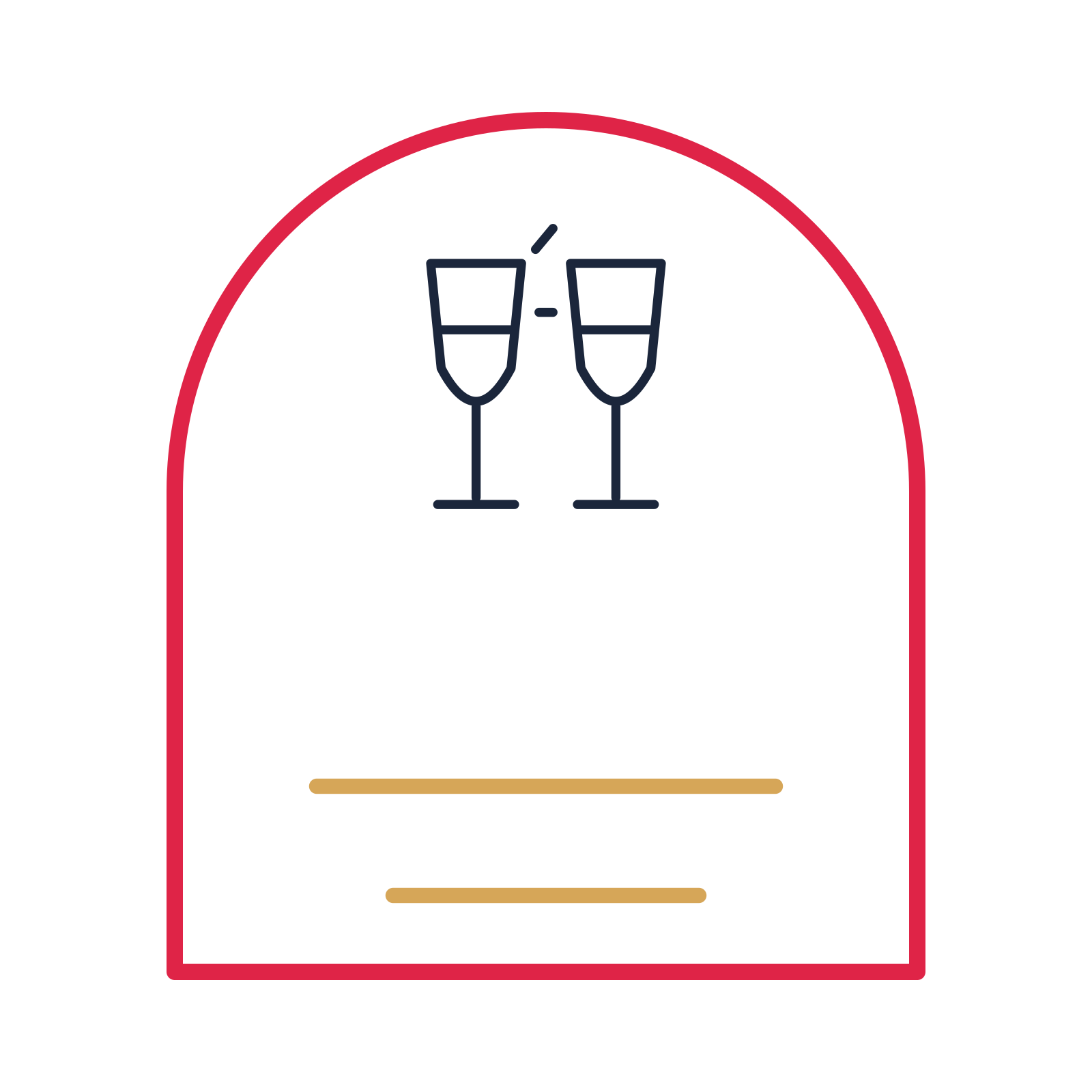 A arch label composition featuring celebration champagne flutes for New Year’s Eve designs.