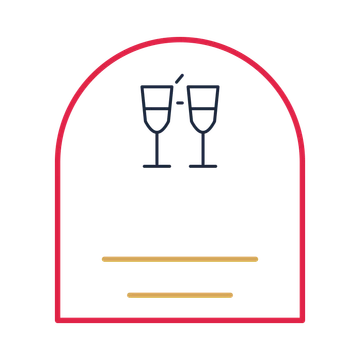 A arch label composition featuring celebration champagne flutes for New Year’s Eve designs.