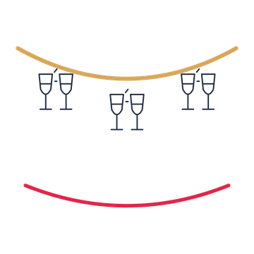 A garland composition featuring celebration champagne flutes for New Year’s Eve designs.