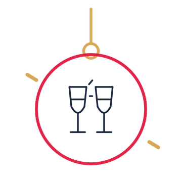 A hanging ornament composition featuring celebration champagne flutes for New Year’s Eve designs.
