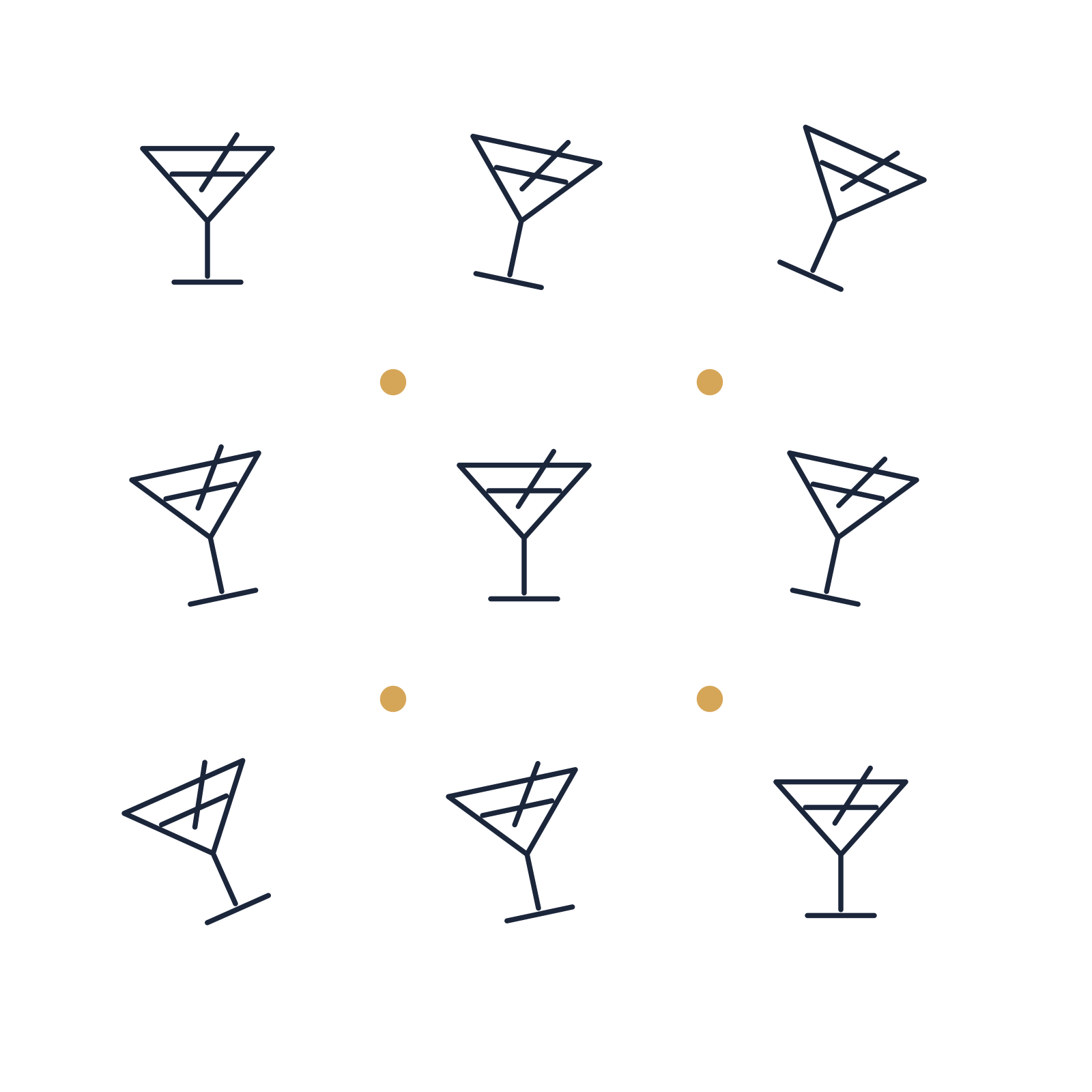 A scattered pattern composition featuring cocktail glass for New Year’s Eve designs.