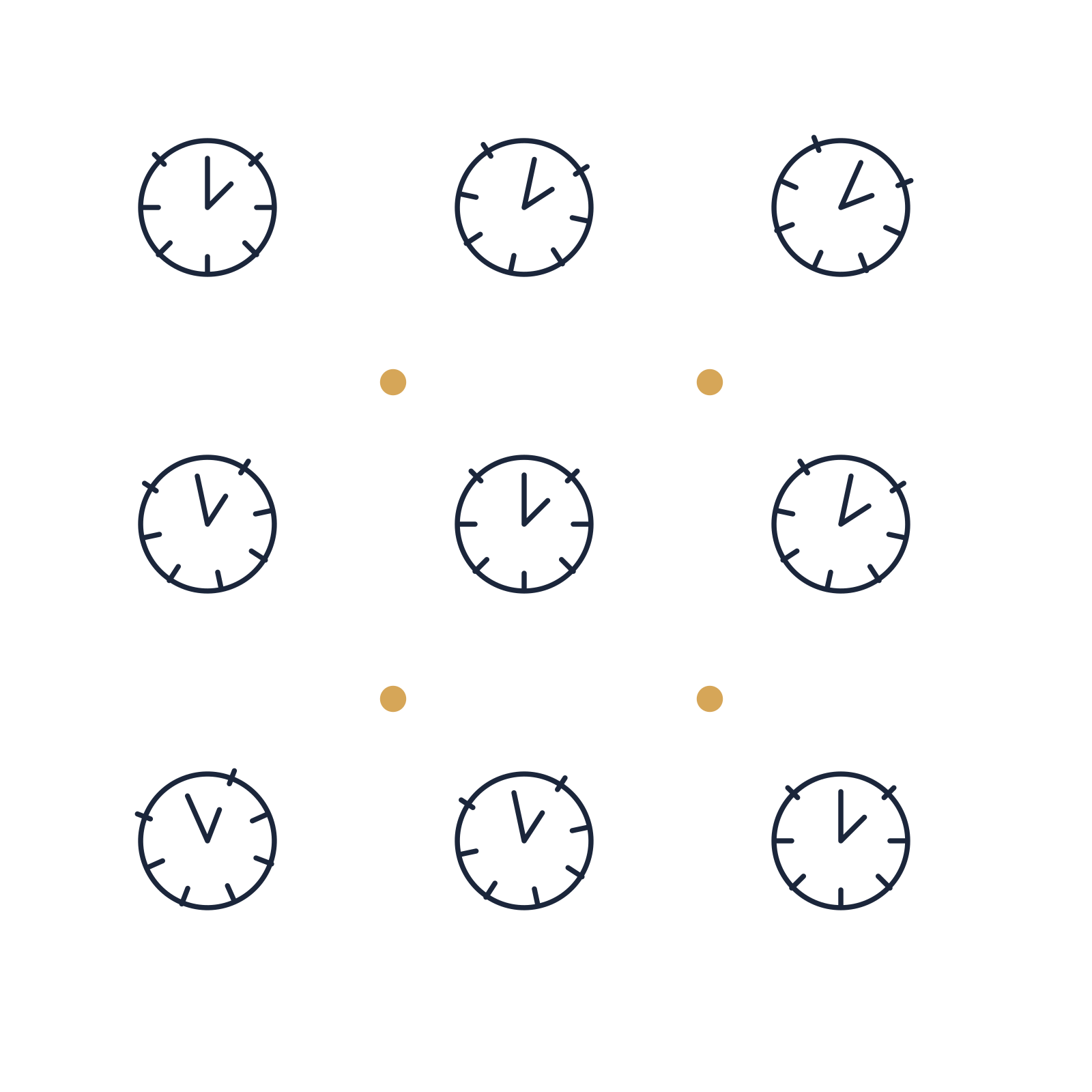A scattered pattern composition featuring midnight countdown clock for New Year’s Eve designs.
