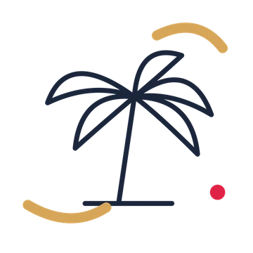 Holiday palm tree in a duotone drawing with clear rounded lines.