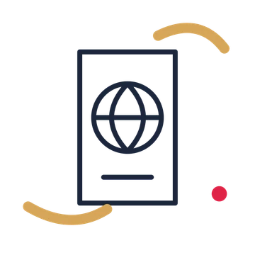 Travel passport in a duotone drawing with clear rounded lines.