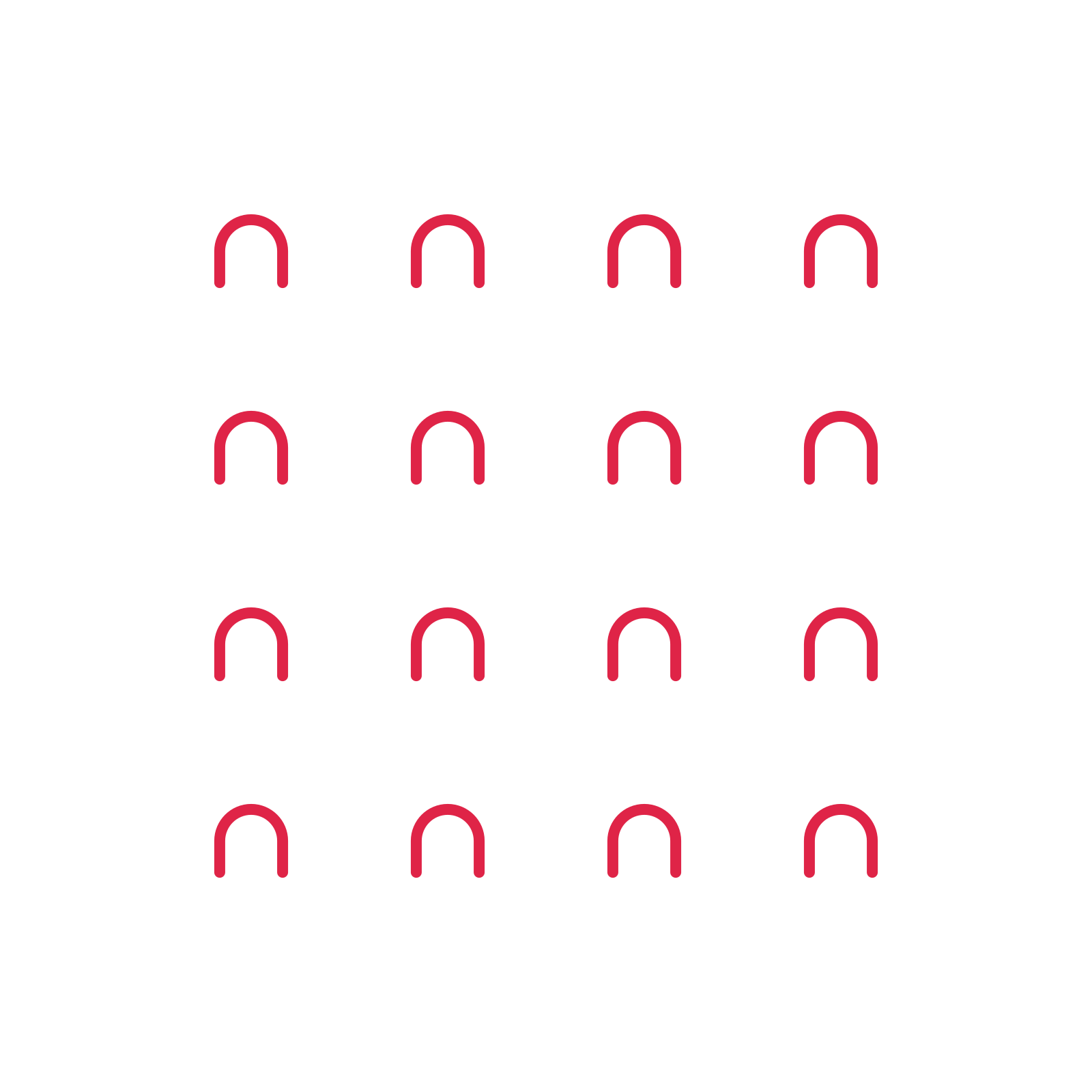 A transparent panel of arches in a aligned layout with 4 rows for layering over a coloured background.