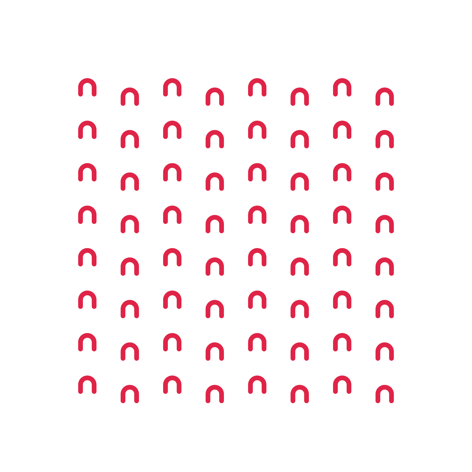 A transparent panel of arches in a diagonal layout with 8 rows for layering over a coloured background.
