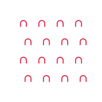 A transparent panel of arches in a staggered layout with 4 rows for layering over a coloured background.