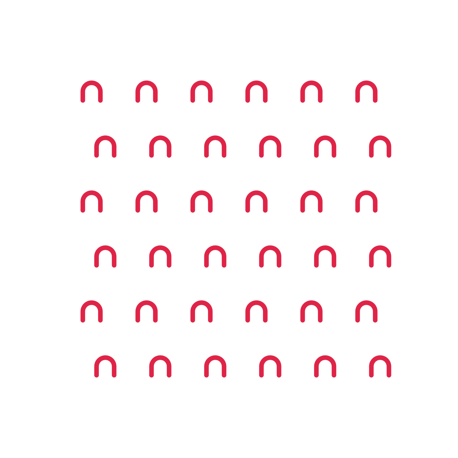 A transparent panel of arches in a staggered layout with 6 rows for layering over a coloured background.