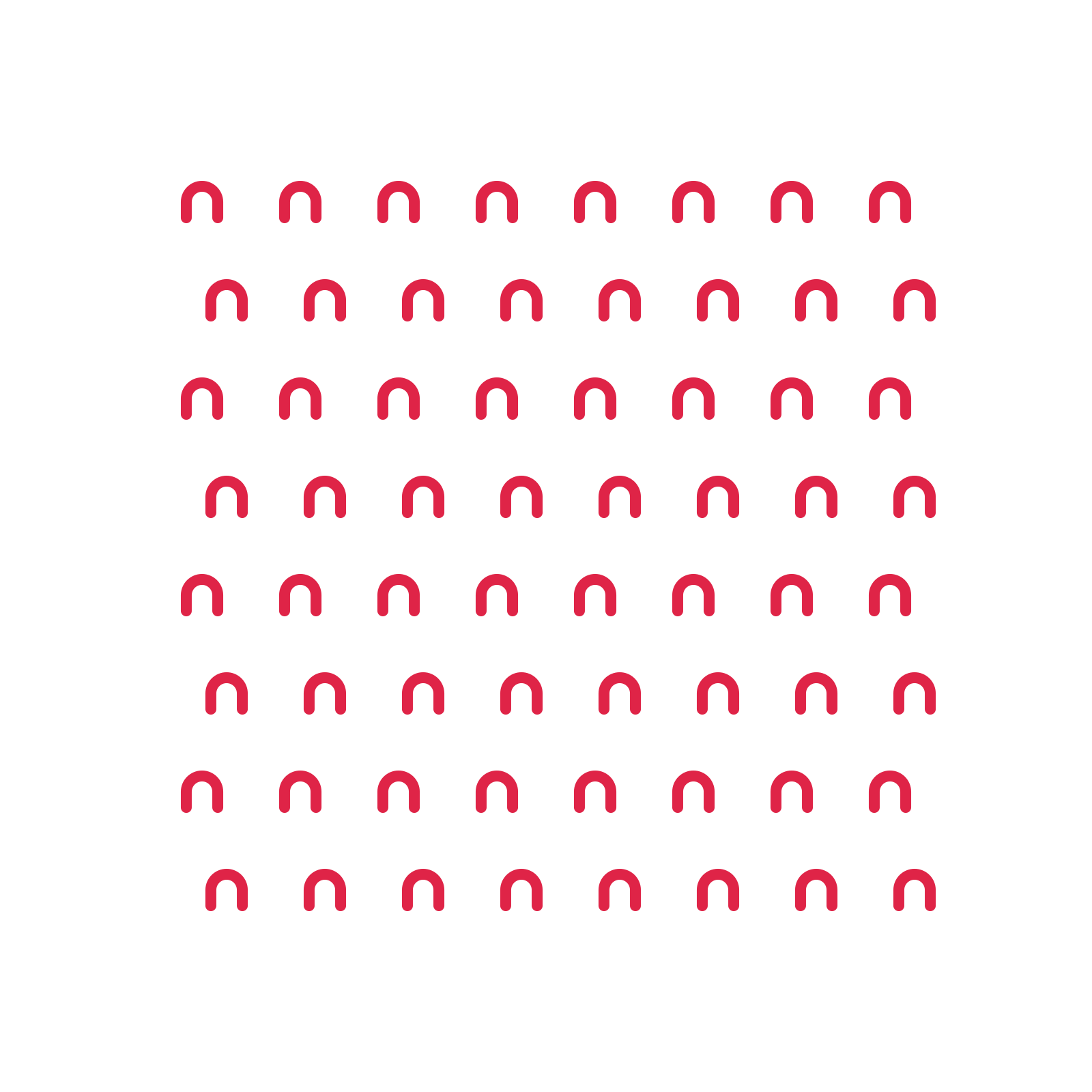 A transparent panel of arches in a staggered layout with 8 rows for layering over a coloured background.