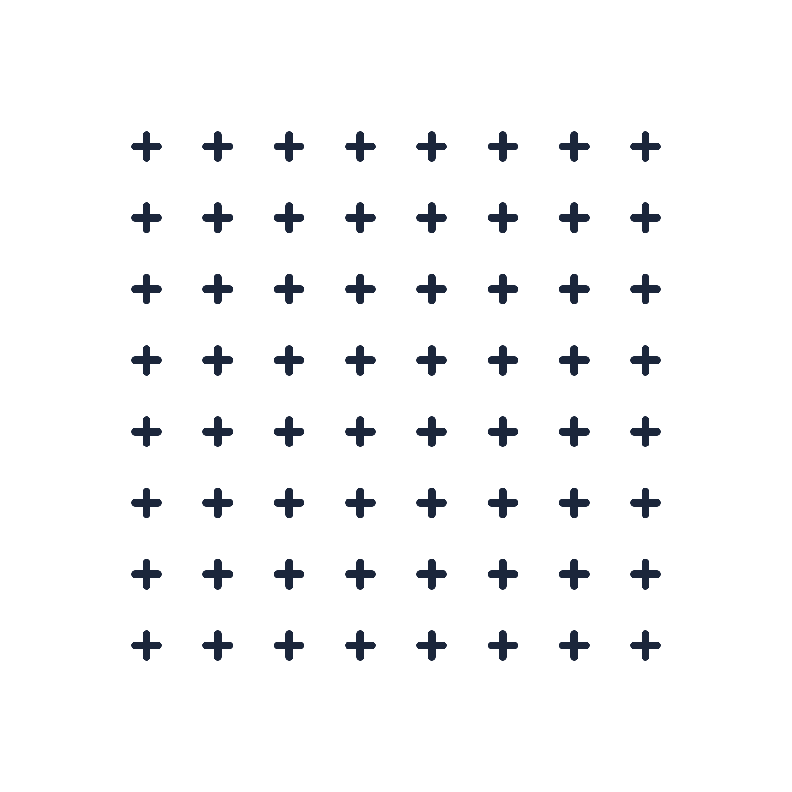 A transparent panel of crosses in a aligned layout with 8 rows for layering over a coloured background.
