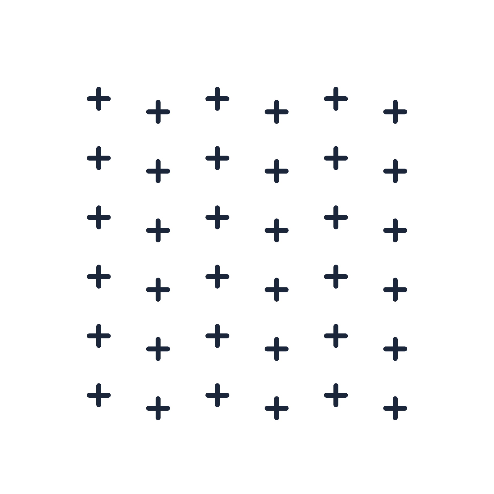 A transparent panel of crosses in a diagonal layout with 6 rows for layering over a coloured background.