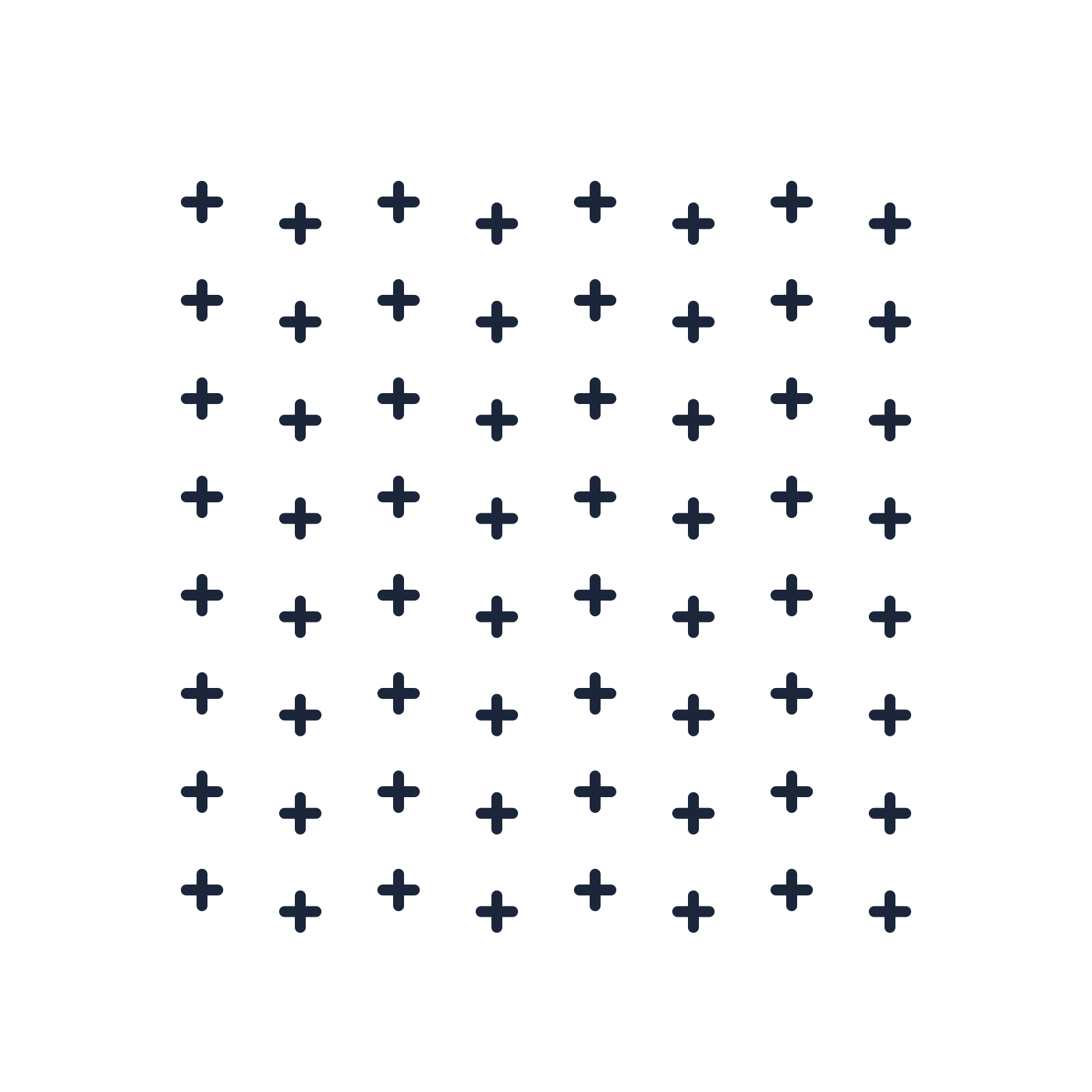 A transparent panel of crosses in a diagonal layout with 8 rows for layering over a coloured background.